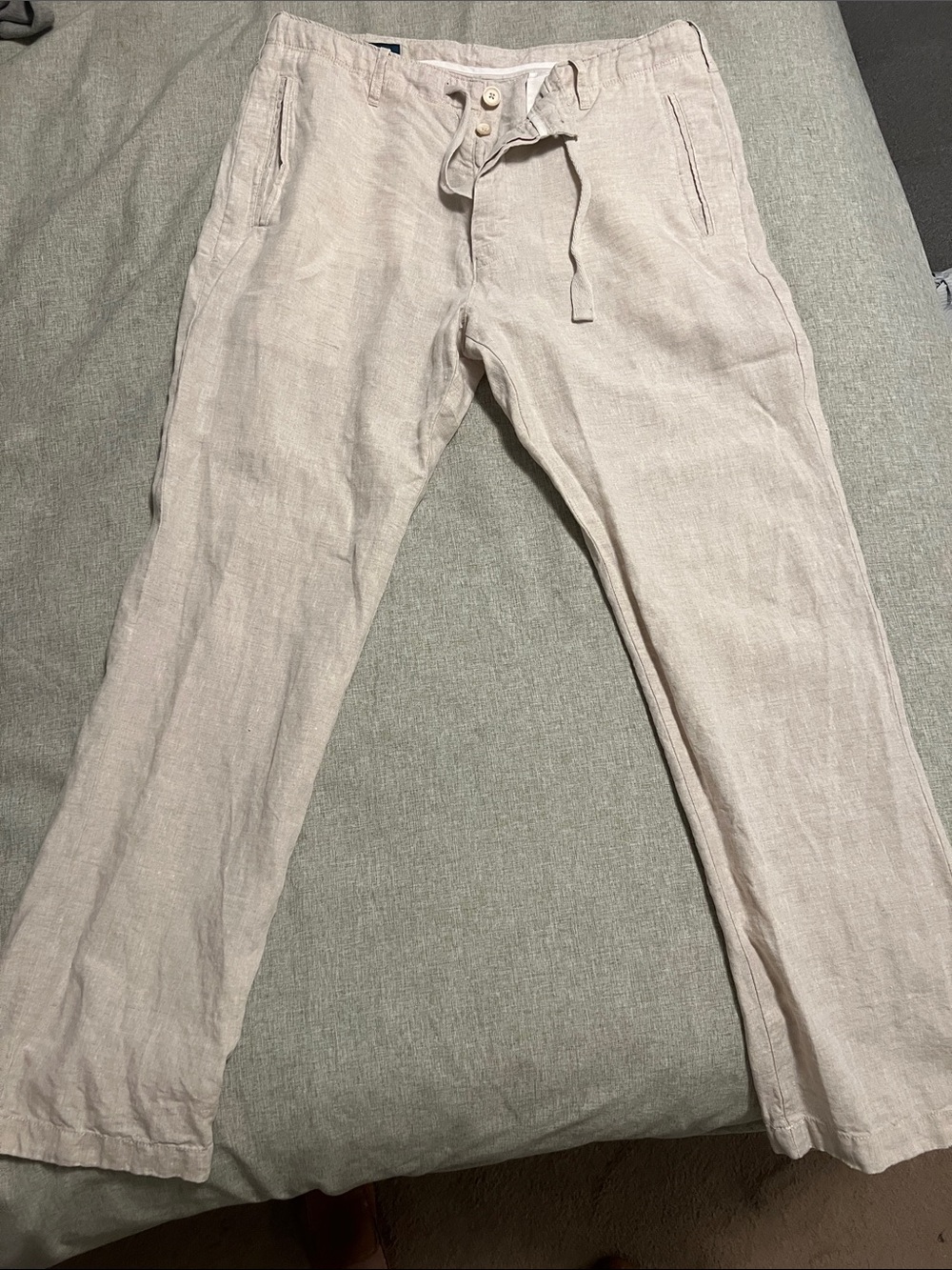 Perry Ellis Men's Light Beige Linen Drawstring Chinos